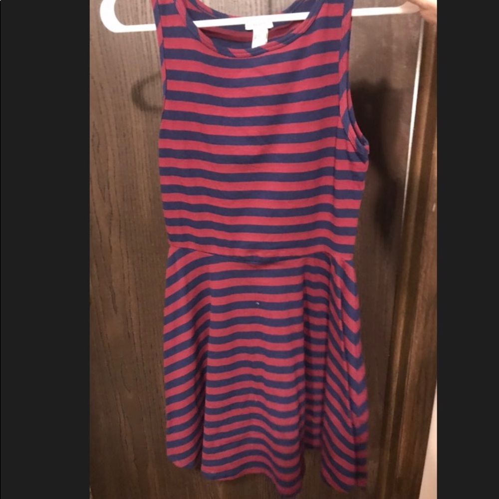 Red blue stripe cotton dress